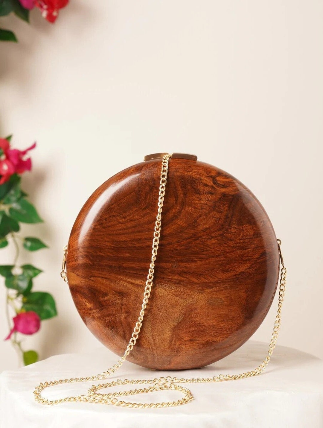 Forest Brown Women Clutch with White Hand Embroidery