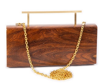 Brown Handcrafted Wooden Clutch and Handbag - Natural Wood Clutch - Perfect Purse for Parties, outing & wedding - Engraved Statement Handbag