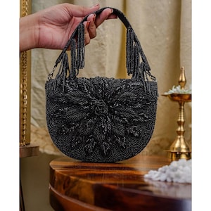 Cartera bordada en negro: elegante bolso de mano para bodas, fiestas y ocasiones especiales, elegante bolso de noche