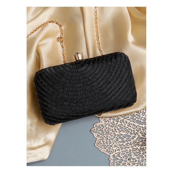Black Embroidered Silk Clutch: Handbag Purse, Evening Bag
