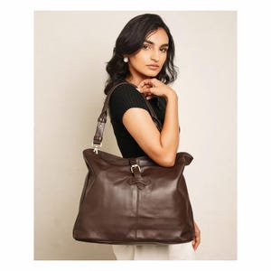 Braune Echtleder Einkaufstasche - Schultertasche für Damen