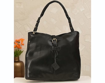 Black Genuine Leather Tote Bag - Shoulder Bag for Women