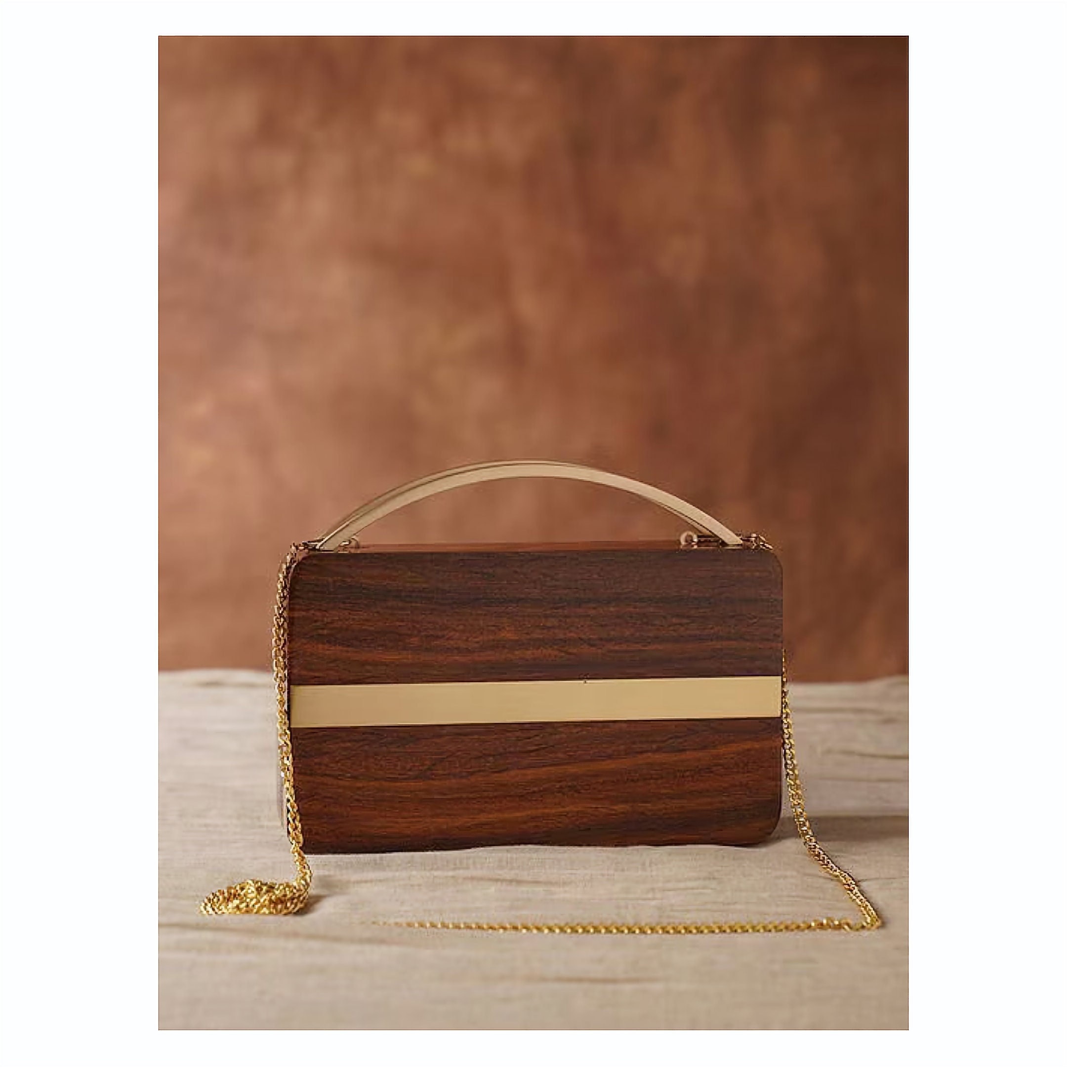 Brown Handcrafted Wooden Clutch - Handbag - Evening Clutch