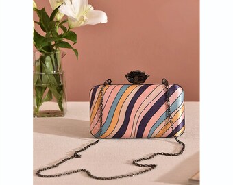 Peach Handcrafted Printed Silk Clutch - Shoulder Bag - Handbag - Evening Clutch