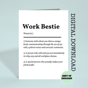 Work Bestie Print at Home Card Téléchargement numérique |  Imprimez à la maison | * Fichier numérique Aucun article physique ne sera expédié *