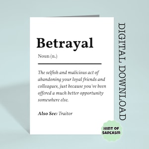 Betrayal Definition Print at Home LeavingCard Digital download |Print at home|*Digital File No Physical Item Will Be Shipped*