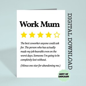 Travail maman Star Rating impression à la maison départ carte téléchargement numérique | Imprimer à la maison | *Fichier numérique Aucun article physique ne sera expédié*