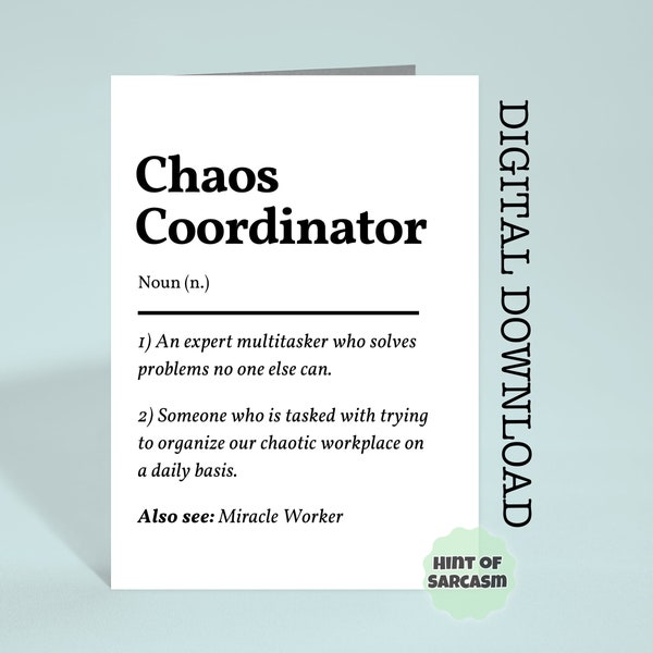 US Spelling Chaos Coordinator *Multitasker Edition* Print at Home Card Digital Download | *Digital File No Physical Item Will Be Shipped*
