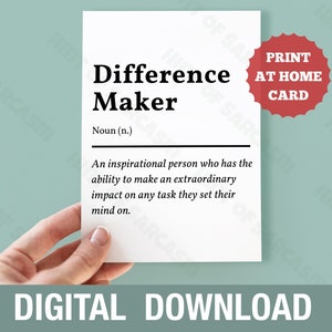 Definición de hacedor de diferencias: tarjeta de descarga digital para imprimir en casa/*archivo digital: no se enviará ningún artículo físico*