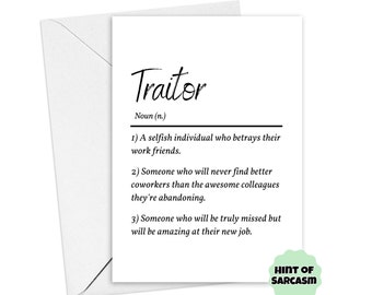 A5 Traitor Definition Card *Bold Font Edition*:| Funny Coworker leaving  Card| Coworker Definition Card || Leaving Card | New Job