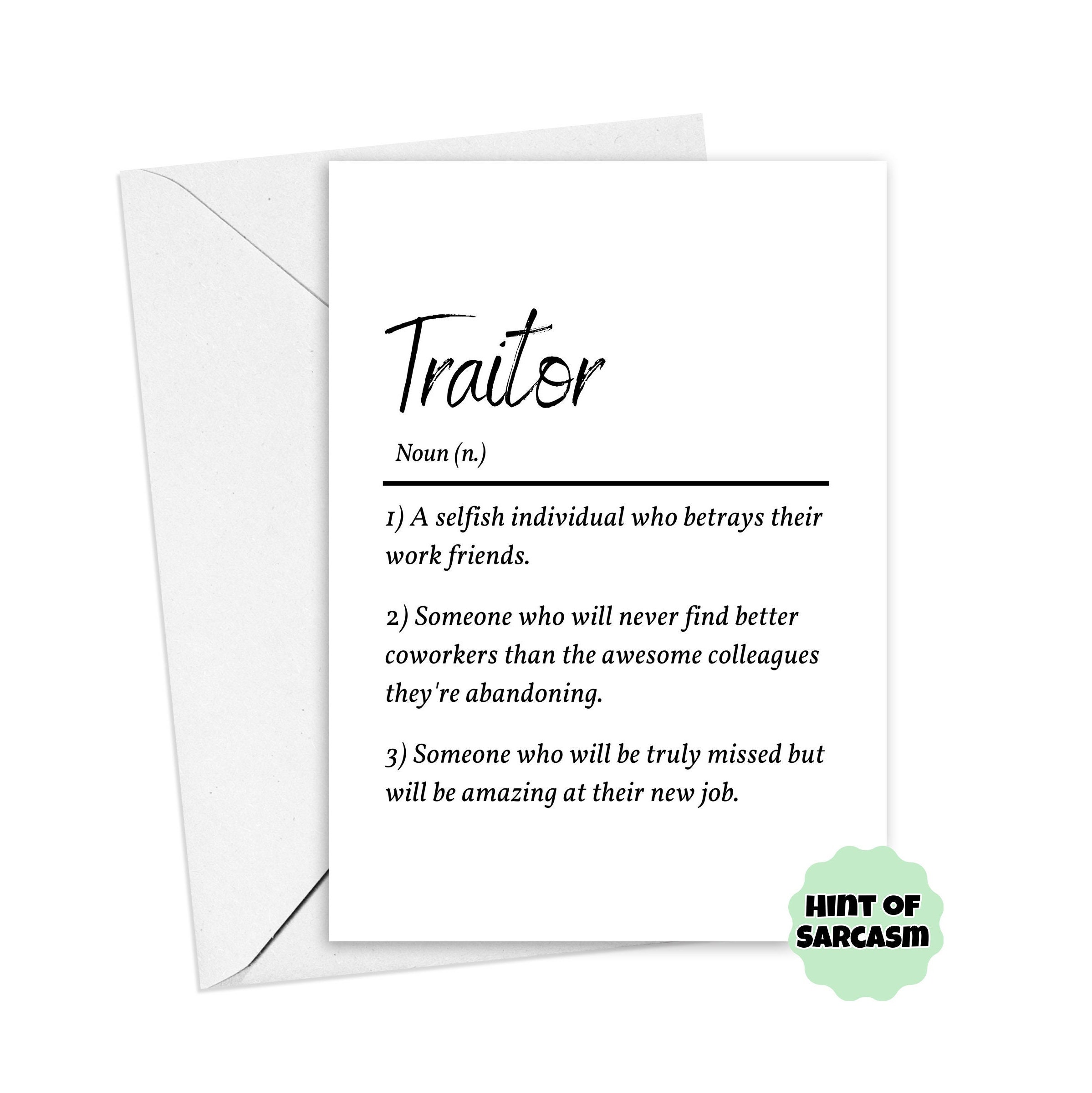 A5 Traitor Definition Card *Bold Font Edition*:| Funny Coworker leaving  Card| Coworker Definition Card || Leaving Card | New Job