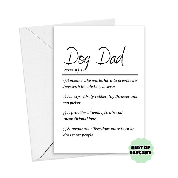 A5 Dog Dad Definition Card:  Fathers Day Card | Funny Father's Day| Funny Definition Father's Day Card | Pet parent card | Dog parent