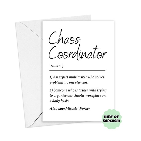 A5 Chaos Coordinator Definition Card Funny Coworker Birthday Etsy UK