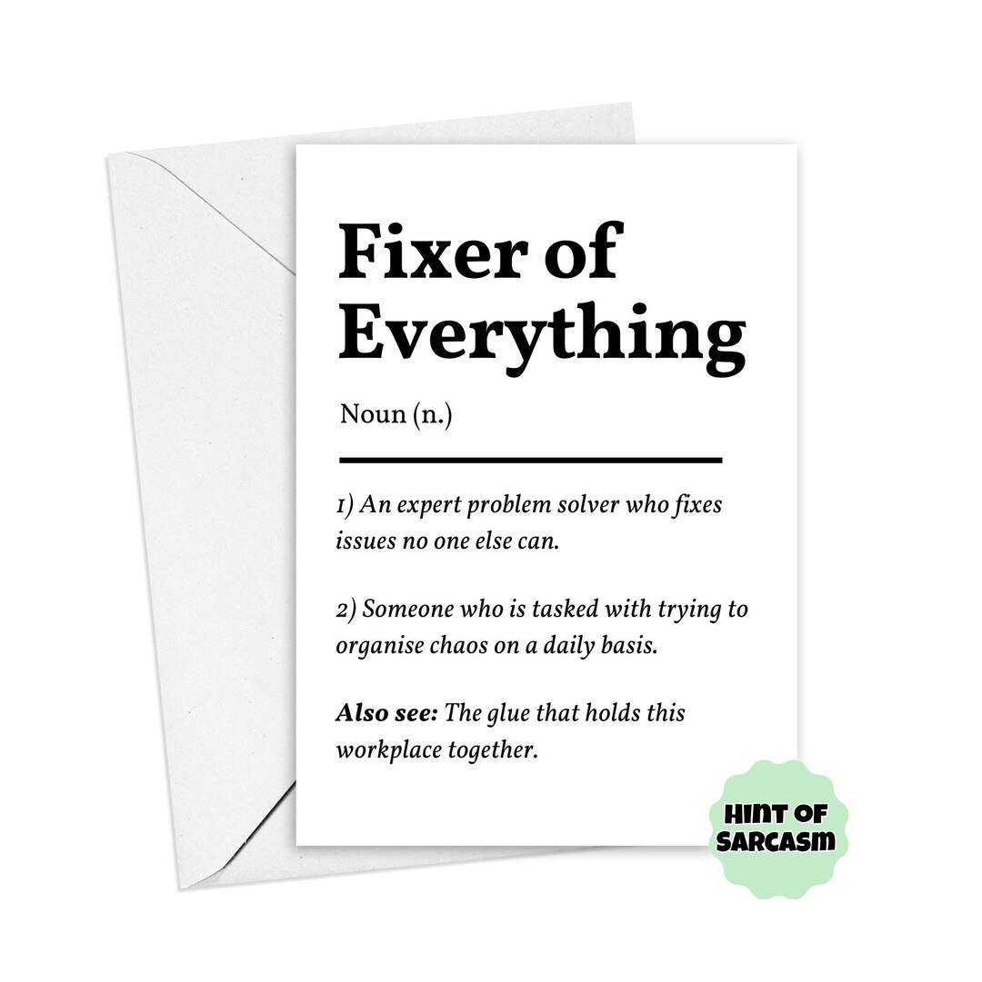 A5 Fixer of Everything Definition Card bold Font Edition Etsy