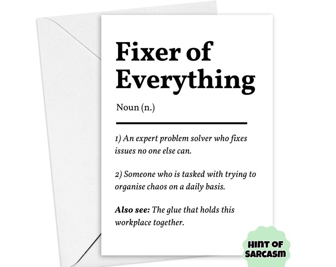 A5 Fixer of Everything Definition Card bold Font Edition Coworker Card