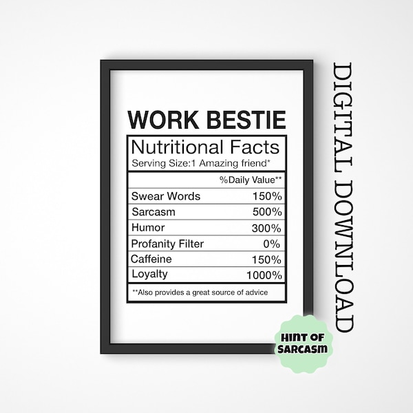 A4 + A5 Work Bestie American Spelling Nutritional Facts Digital Download | Print at home| *Digital File No Physical Item Will Be Shipped*