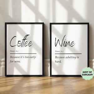2 X A4 Coffee / Wine Funny Definition Prints-  Kitchen Prints | Coffee print | Wine print | New Home gift * Print Only Frame Not Included*