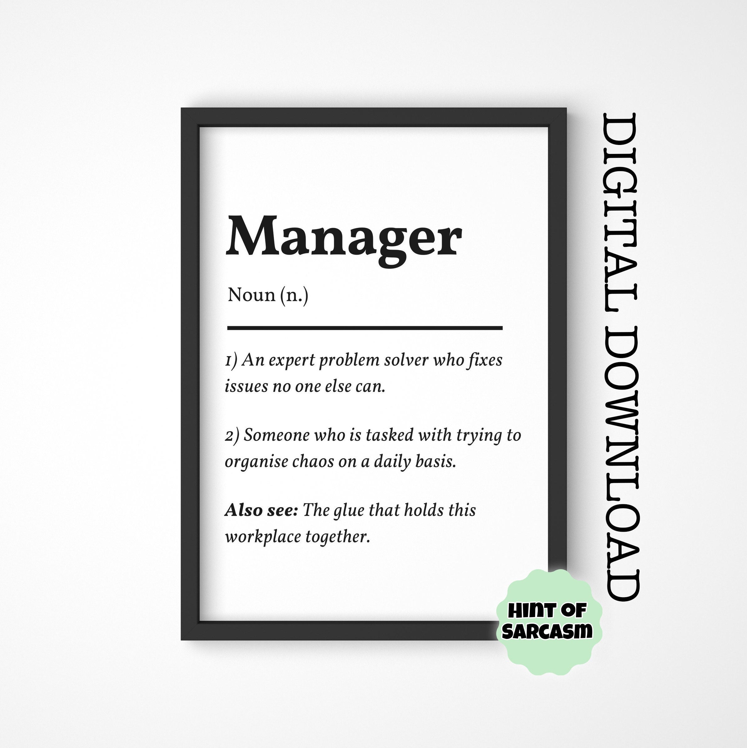A4 A5 Manager Definition Digital Download Print / Print At Home.