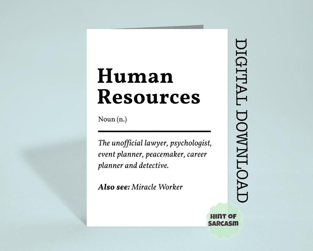 Human Resources Definition Print at Home Card Digital Download Etsy