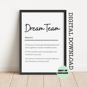 Dream Team Definition Digital nedladdningsbar utskrift | Skriv ut hemma | *Digital fil Ingen fysisk vara skickas*