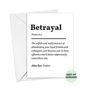 A5 Betrayal Definition Card *Bold Font Edition*:| Funny Coworker leaving Card| Coworker Definition Card || Leaving Card | New Job