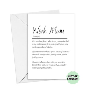 A5 Work Mum Definition Card:  Coworker Card | Funny Coworker Card| Coworker Definition Card | Colleague Card | Leaving Card | New Job