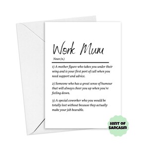 A5 Work Mum Definition Card:  Coworker Card | Funny Coworker Card| Coworker Definition Card | Colleague Card | Leaving Card | New Job