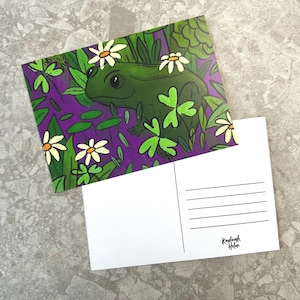 POSTCARD Frog | Double Sided Postcard | Daisies & Leaves | Whimsical Toad