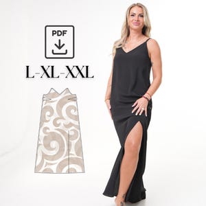 Maxi slip dress on straps L XL XXL Digital Sewing Pattern PDF A4