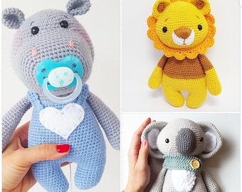 Combo (English only!!) 3 amigurumi patterns "Baby Hippo Ben, Leo, Pepe"