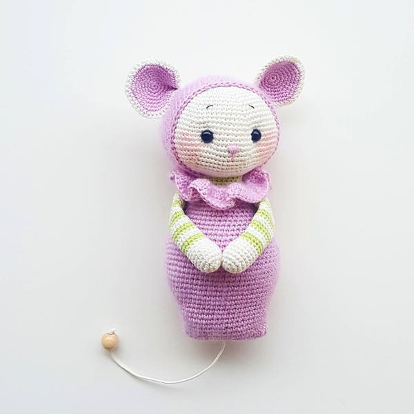 Spieluhr "Leni die kleine Baby Maus im Schlafsack" PDF Anleitung Amigurumi (German & English)