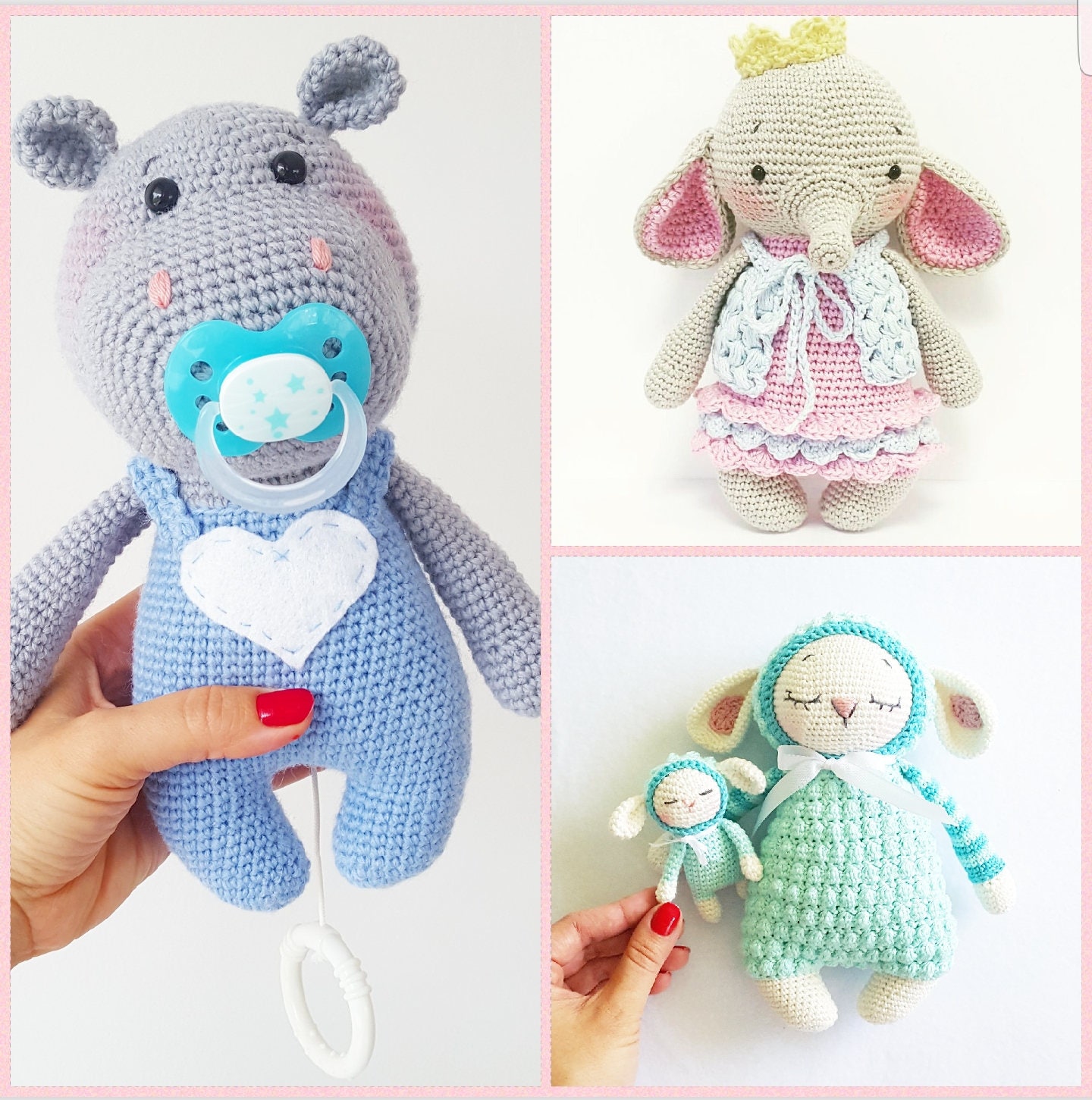 Combo (English only!!) 3 amigurumi patterns "Baby Hippo Ben, Ava, Mara!"