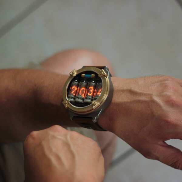 Reloj Nixie, reloj Metro, reloj de titanio, hecho a sí mismo, versión de 1 botón