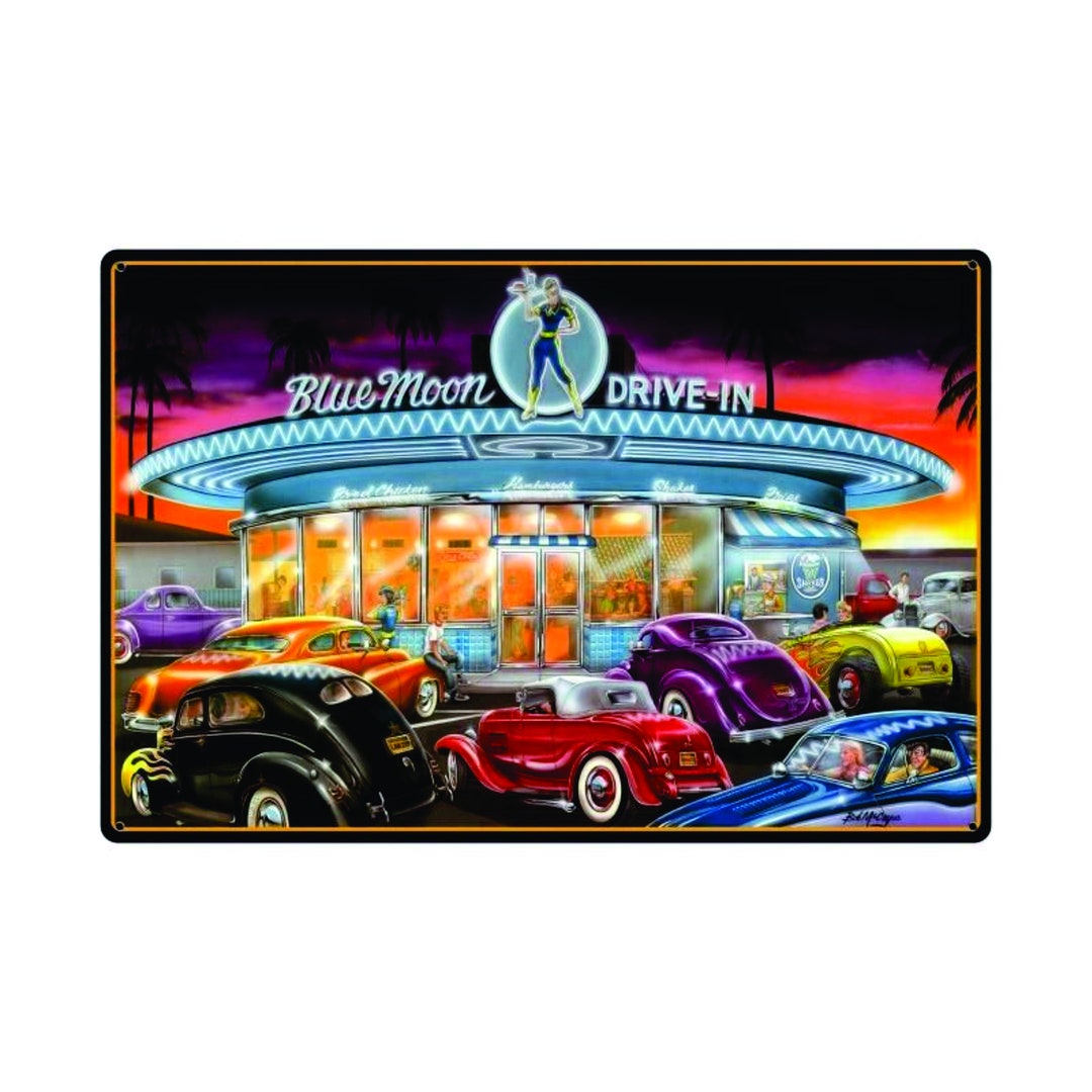 Blue Moon Drive in Vintage Metal Sign US Made 2 Sizes Available Heavy