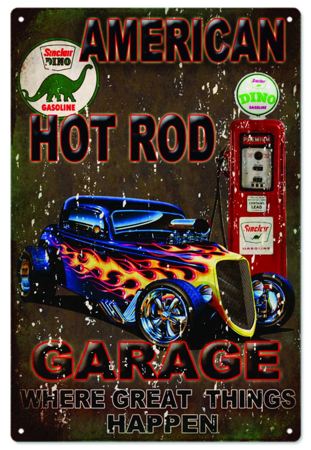 FEMER Targa in metallo per auto, 20 x 30 cm, hot Rod Rockabilly, targa decorativa in metallo
