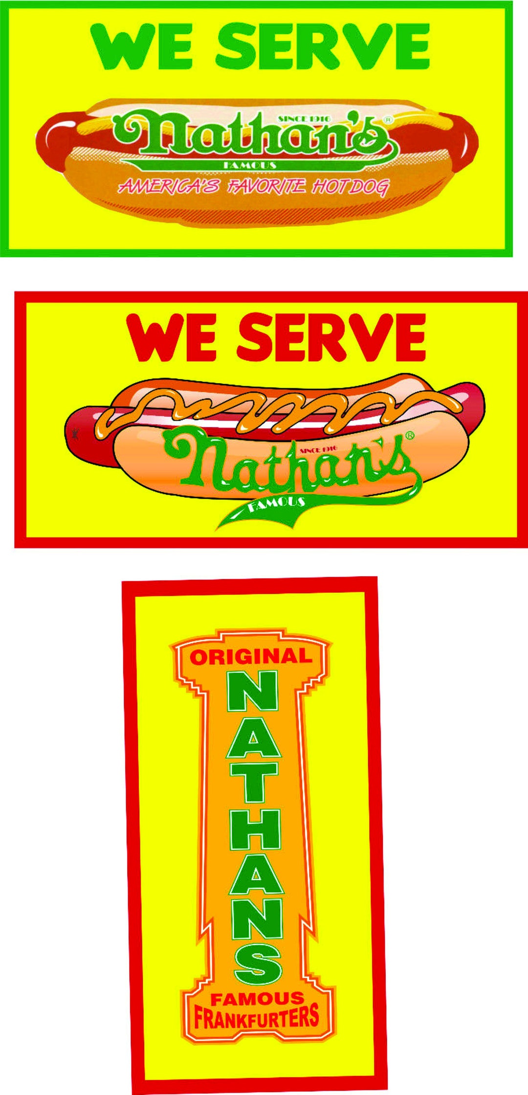 Nathan’s Hot Dog Bannerslot of 3 for 1 Price. 3 Different Banners for
