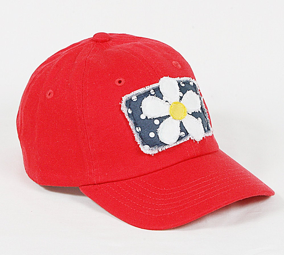 Girls SMALL FIT red baseball cap with handmade flower decal Etsy