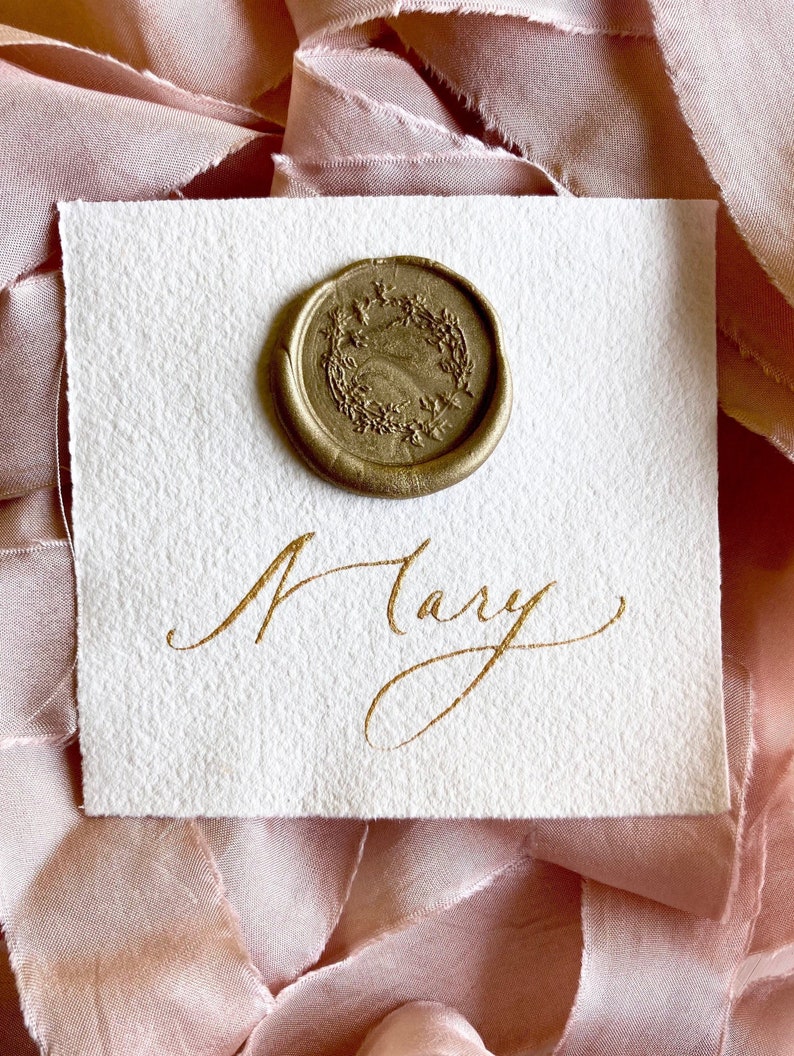 Handwritten calligraphy place cards with wax seal wedding escort cards image 1