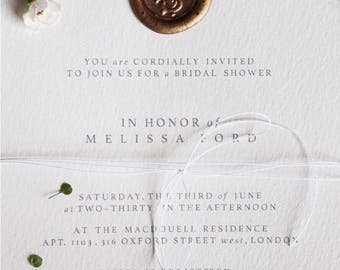 Modern Type-Face Typed Handmade Paper Wedding Invitation Save the Date Bridal Shower Baby Shower Invitations Wax Seal