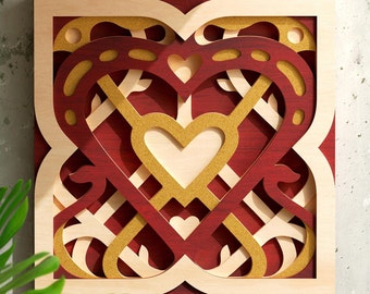 Heart Mandala 3D layered cut file for cutting machines like cricut, silhouette, glowforge, laser machines - svg, dxf, ai, pdf, Wall Art