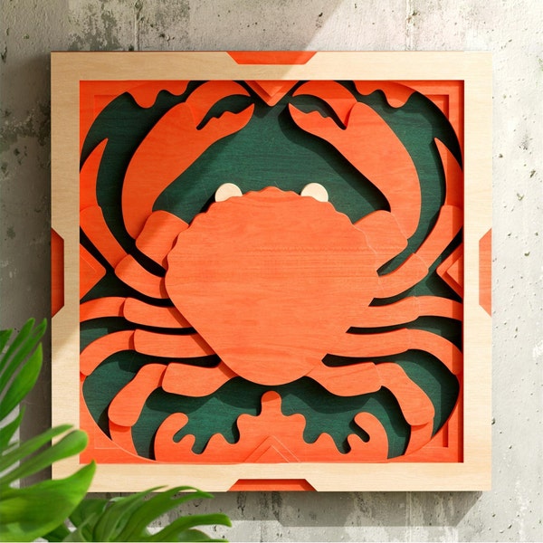 Crab 3D layered cut file, cancer zodiac for cutting machines like cricut, silhouette, glowforge and other laser Machines - svg, dxf, ai, pdf