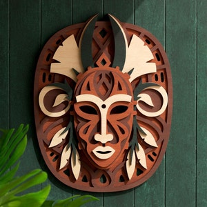 Tribal Mask V2 File di taglio a strati 3D, per macchine da taglio come cricut, silhouette, glowforge e altre macchine laser - svg, dxf, ai, pdf