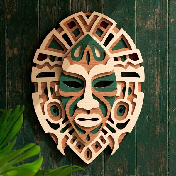 Tribal Mask V1 3D layered cut file, for cutting machines like cricut, silhouette, glowforge and other laser Machines - svg, dxf, ai, pdf
