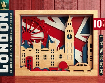 London 3D Layered SVG Cut File - Perfect for Glowforge, Cricut, Silhouette, and Laser Cutting Machines | Detailed Cityscape Artwork