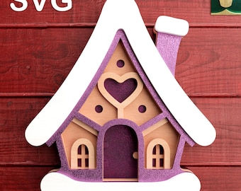 Cute House 3D Layered V3 | Digital Cut File - SVG, DXF, PDF | Compatible with Cricut, Silhouette, Glowforge | Christmas House Template
