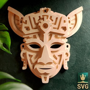 Tribal Maske V5 3D Schichtschnitt Datei & Mayan Maske - Kompatibel mit Cricut, Silhouette, Glowforge, und anderen Laser-Maschinen, SVG, Dxf, Ai, PDF