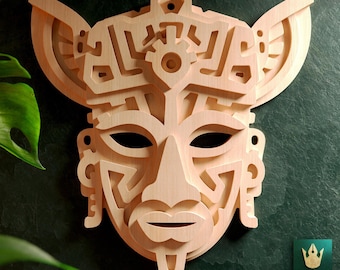 Tribal Mask V5 3D Layered Cut File & Mayan Mask - Compatible with Cricut, Silhouette, Glowforge, and Other Laser Machines, SVG, Dxf, Ai, PDF