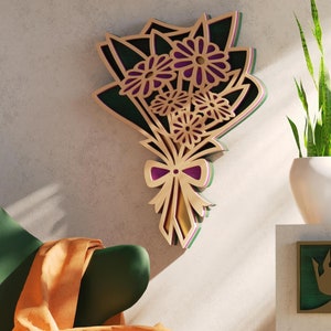 Fichier de coupe en couches 3D bouquet de fleurs pour les machines de découpe comme cricut, silhouette, glowforge, machines laser svg, dxf, ai, pdf, Art mural image 4