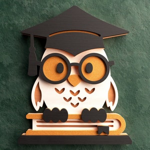 Graduation Owl 3D warstwowy plik cięcia SVG | Śliczna sowa SVG | 4 warstwy | Idealny na uroczystości ukończenia szkoły i prezenty | Pilnik do maszyn tnących