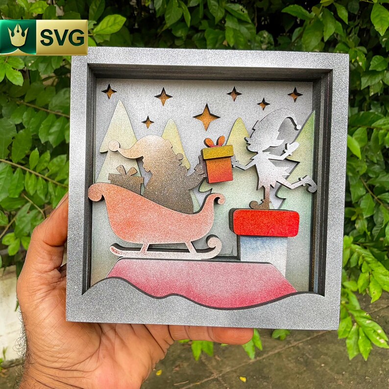 Cute Christmas Scene 3D Layered SVG | Santa and Elf| Christmas Digital ...